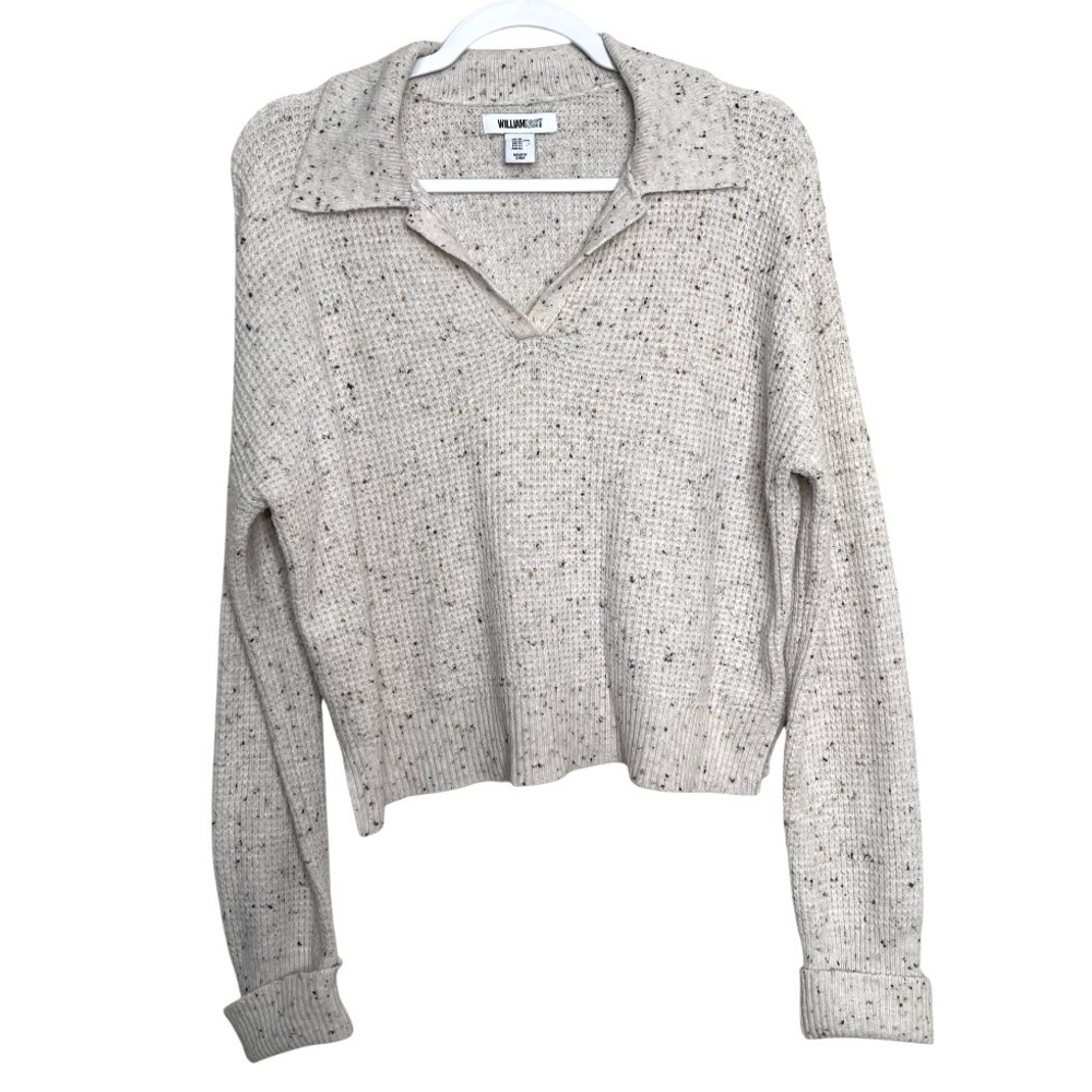 William Rast Waffle Knit Sweater Comfy Cream Flecked Cotton Blend V-Neck Size XL